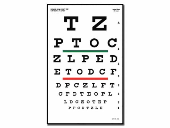 Optometrische leeskaart Snellen - 6m - 23 x 36cm