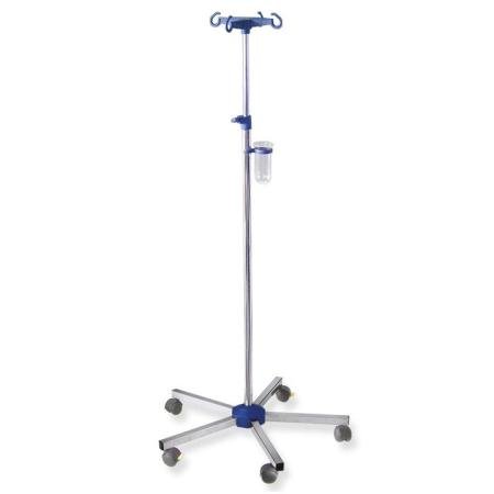 Serumstaander op 5 wieltjes - inox - 4 haken