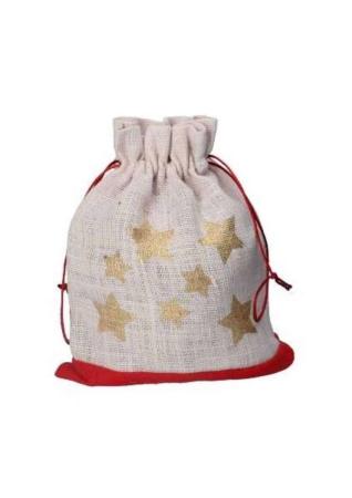 Kerstzakje in Jute - 25x32cm - 1 stuk  - einde stock
