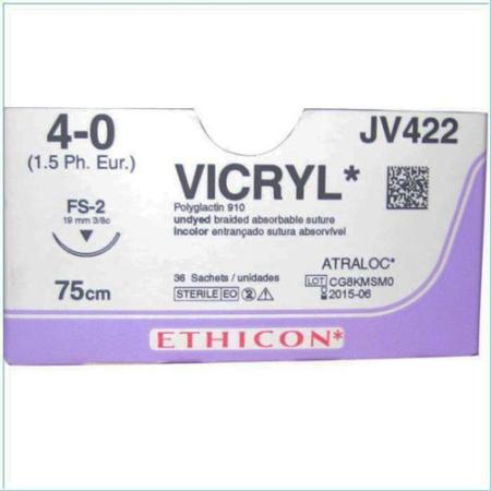 Vicryl PLUS 4-0 - 70cm - Kleurloos - Met naald van 19mm en 3/8C - per stuk
