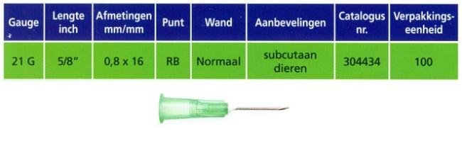 Microlance hypodermische naald 21G x 16mm (Thin Wall - groen) - 100 stuks