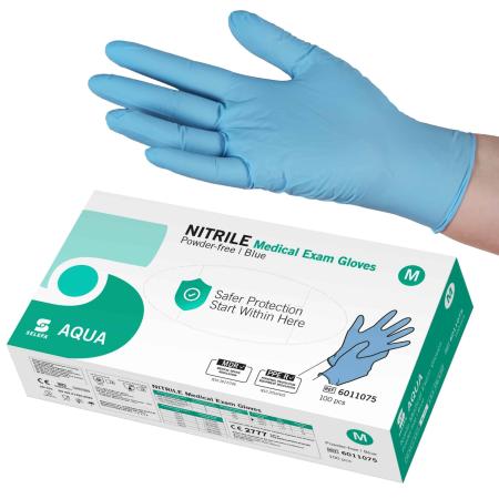 Gants d'examen nitril AQUA SELEFA - Non-poudré - Medium - 100 pièces
