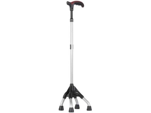 Canne de marche à 4 pieds pour plus de stabilité  Hauteur de 74 à 87 cm