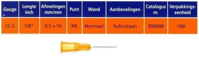 Microlance hypodermische naald 25G x 16mm (Thin Wall - oranje) - 100 st.