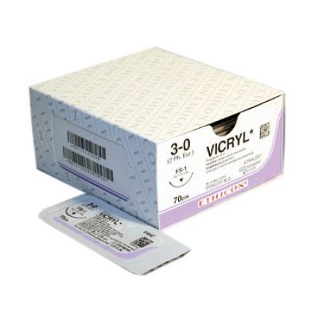 Vicryl PLUS 3-0 - Kleurloos - 70cm - Met naald van 24mm en 3/8C - 36 stuks