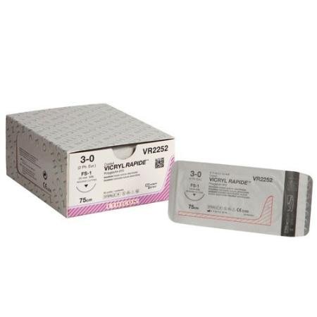 Vicryl Rapide 3-0 - 75cm - Kleurloos - Met naald van 24mm en 3/8C - per stuk