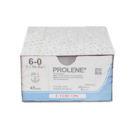 Prolene 6-0 - 45cm - Blauw - Met naald van 16mm en 3/8C - 24 stuks