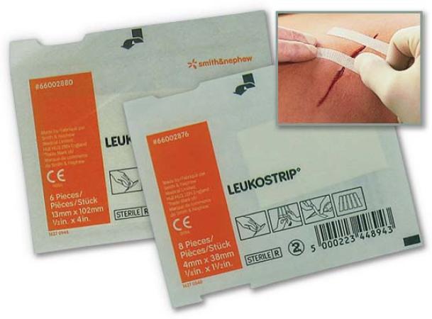 Leukostrip Hechtingsstrips - 6,4mm x 76mm - Wit - per vel van 3 strips